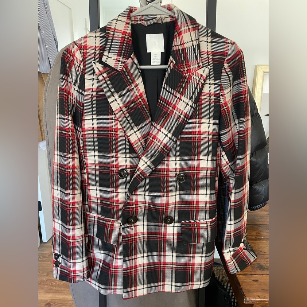 H&M Double Breasted Plaid Blazer